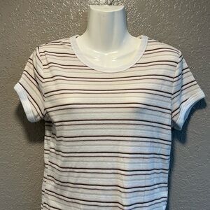 Arizona Jean Company White and Brown Striped Tee